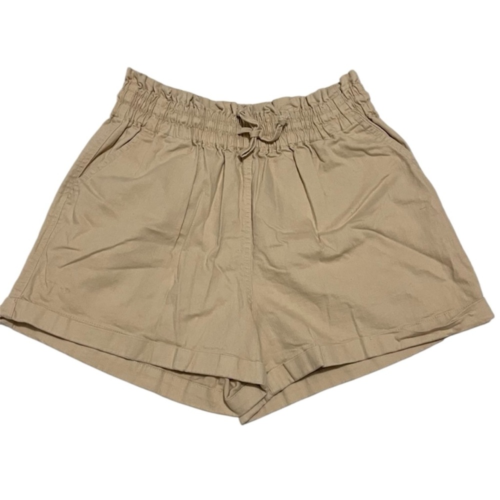 Primark Woman’s Size 8 Drawstring Paper Bag Shorts Khaki Cuffed Hem